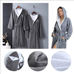 Peach Skin & Coral Fleece Blend Double-Layer Hooded Bathrobe